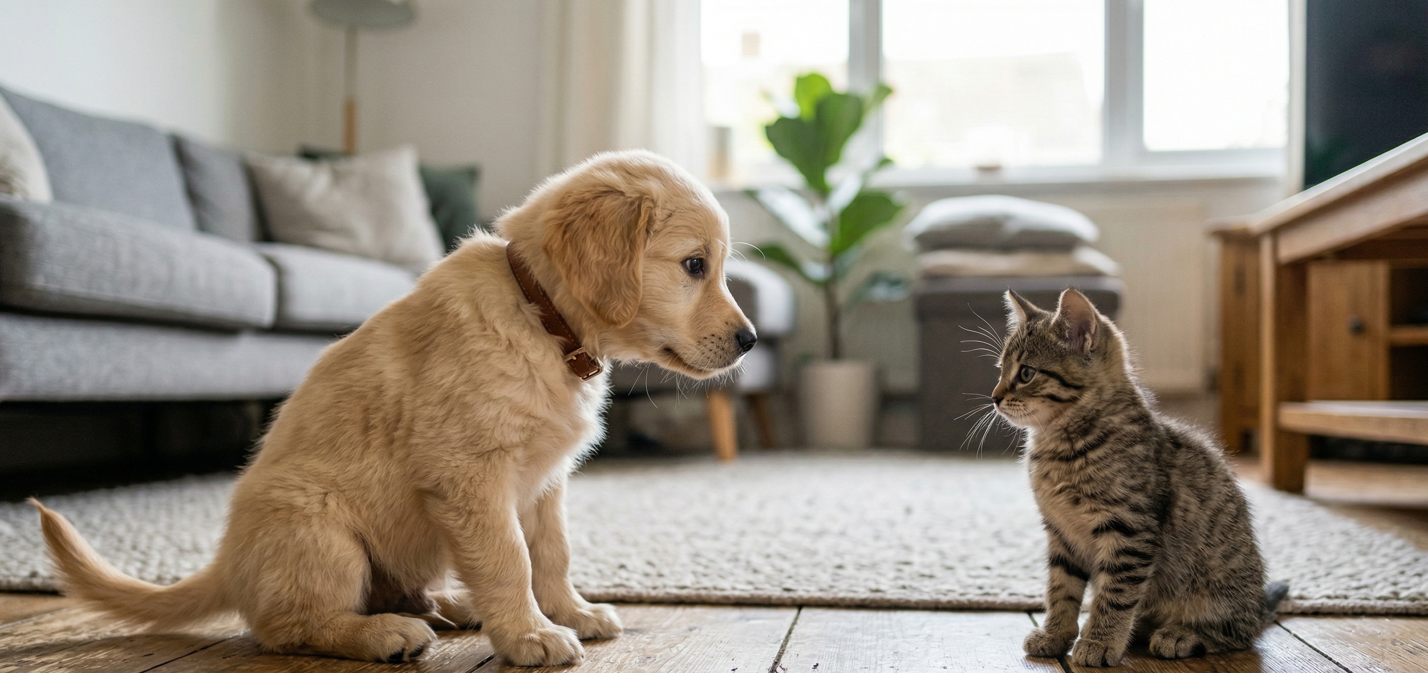 Cane e gatto che si guardano